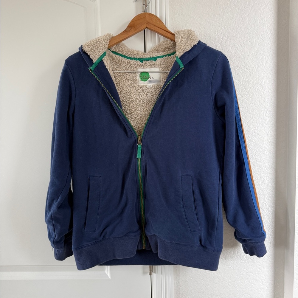 Boden Borg sherpa Lined Full Zip Up Hoodie boys size 13/14 Blue